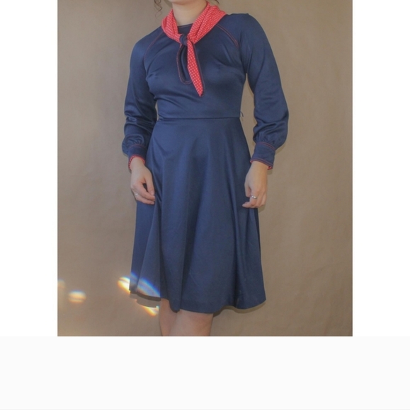 Vtg 70's hand made preppy swing sailor dress - Picture 5 of 6